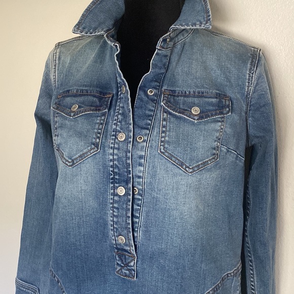 Lands' End Women's Petite Long Sleeve Denim Shirt Dress - Picture 6 of 12